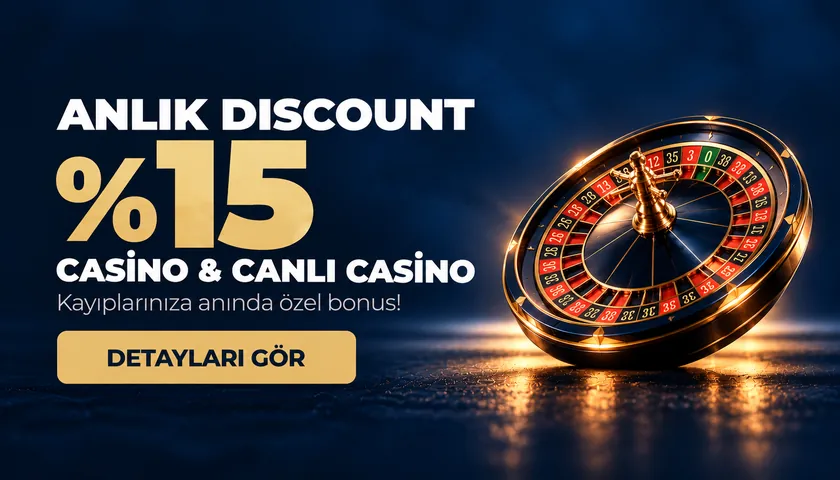«%15 ANLIK CASİNO & CANLI CASİNO DİSCOUNT» kartı, Savoybetting promosyon sayfası, 9 Ekim 2026 Savoybetting %15 anlık casino discount görseli: rulet