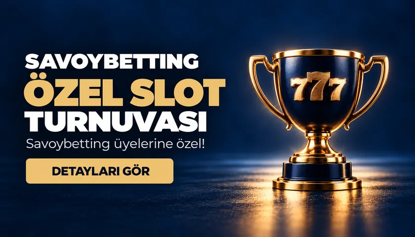 «SAVOYBETTING ÖZEL SLOT TURNUVASI» kartı, Savoybetting promosyon sayfası, 9 Ekim 2026 Savoybetting Özel Slot Turnuvası görseli: altın kupa